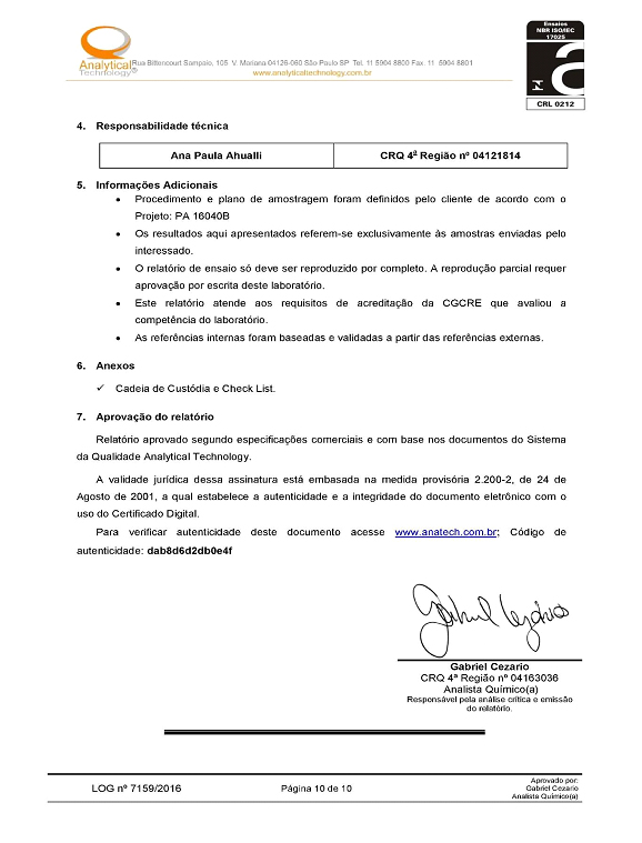 Imagem que mostra a trigésima página da análise de gases feita em nosso equipamento quando ele estava em Minas Gerais.