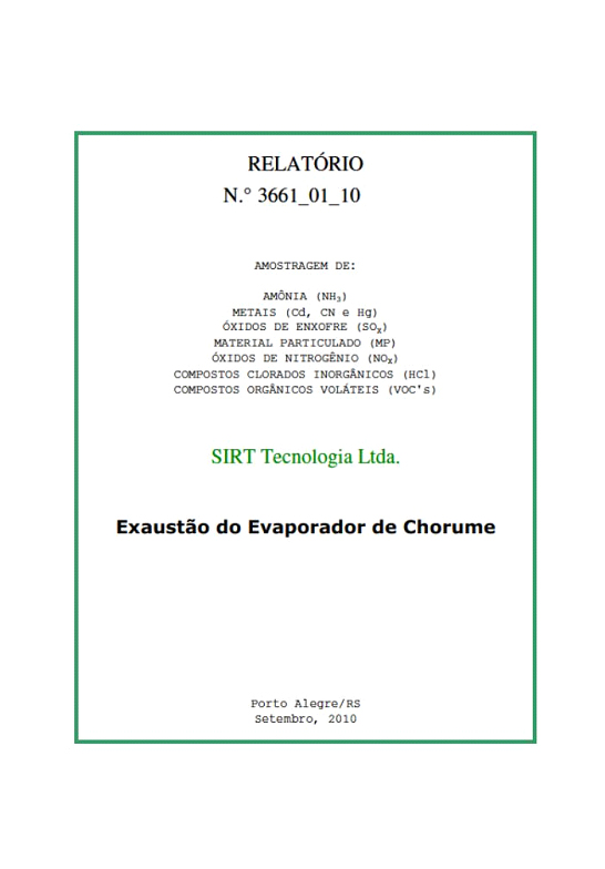 Imagem que mostra a primeira página da análise de gases feita em nosso equipamento quando ele estava no Rio Grande do Sul.