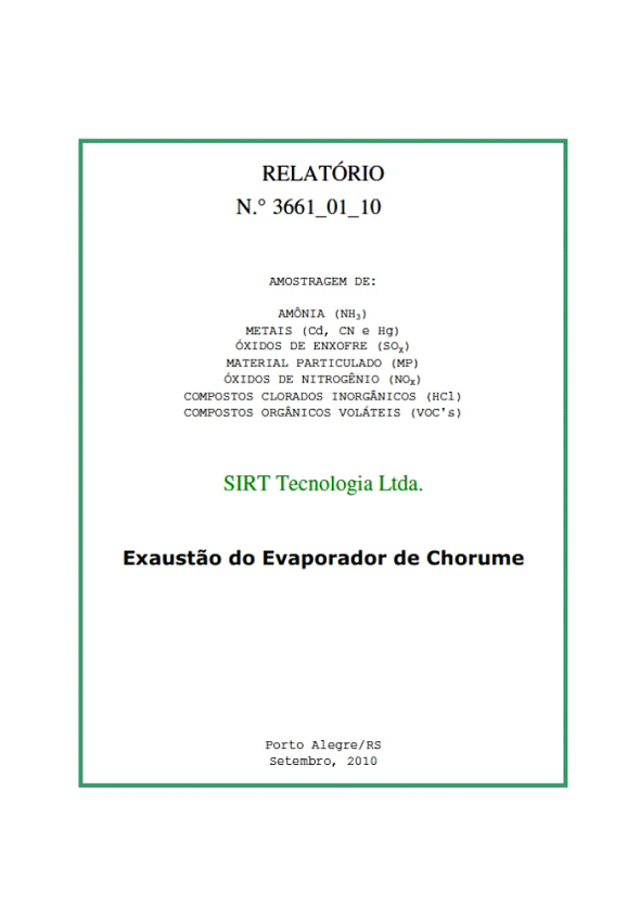 Imagem que mostra a segunda página da análise de gases feita em nosso equipamento quando ele estava no Rio Grande do Sul.