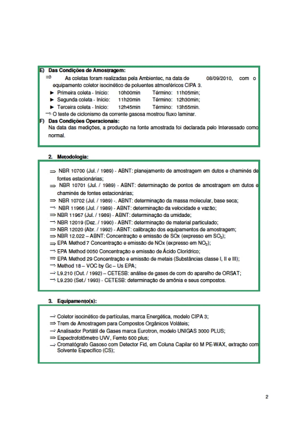 Imagem que mostra a quarta página da análise de gases feita em nosso equipamento quando ele estava no Rio Grande do Sul.